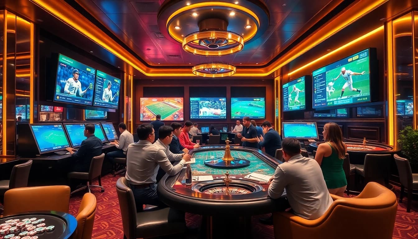 Cược thể thao betting excitement in a luxurious sports betting environment.
