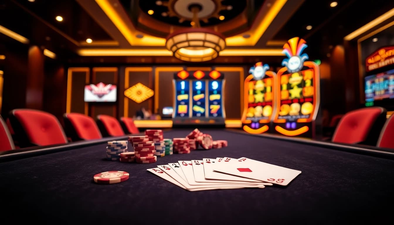 Engaging scene of winning cards and chips at a casino table at https://sclub88.app/ for online gambling excitement.