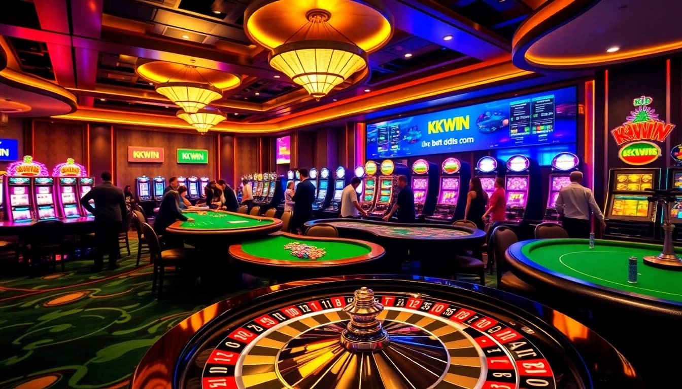 Engage in thrilling gameplay at kkwin com, showcasing vibrant casino action with roulette and poker excitement.