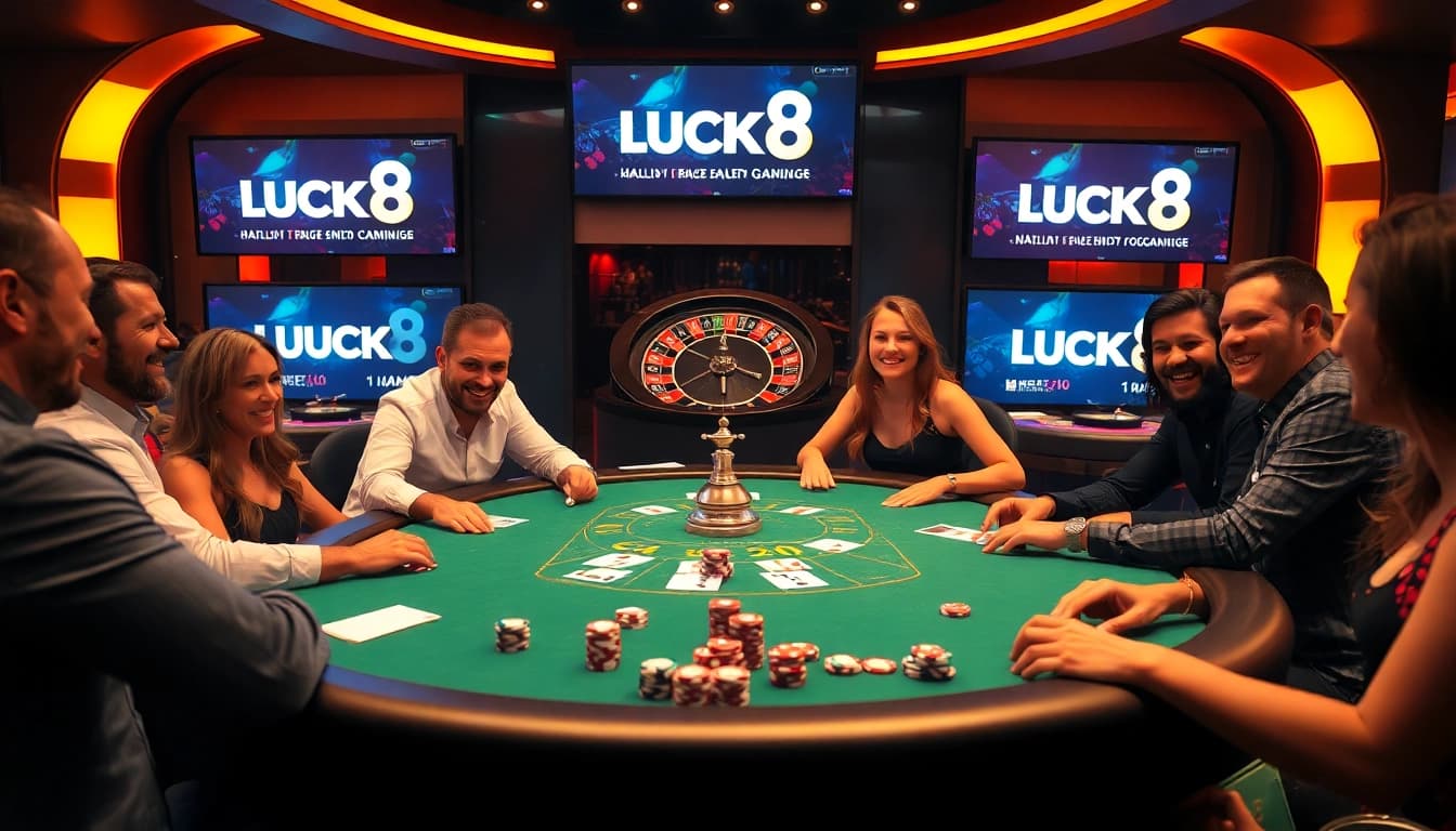 Players engaging in an intense poker game at LUCK8 casino.
