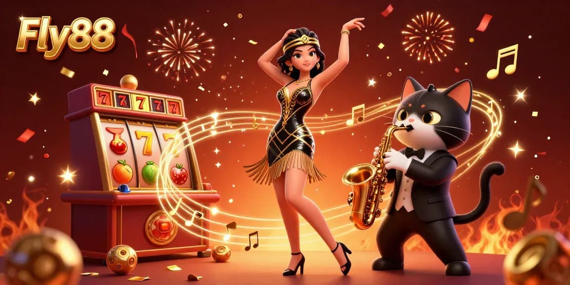 Engage in thrilling casino action with Fly88, showcasing dynamic slot games and energetic celebration.