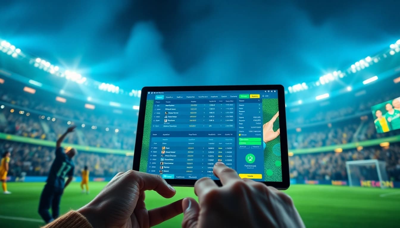 Tylelekeo88 engaging online sports betting platform in a vibrant stadium atmosphere.