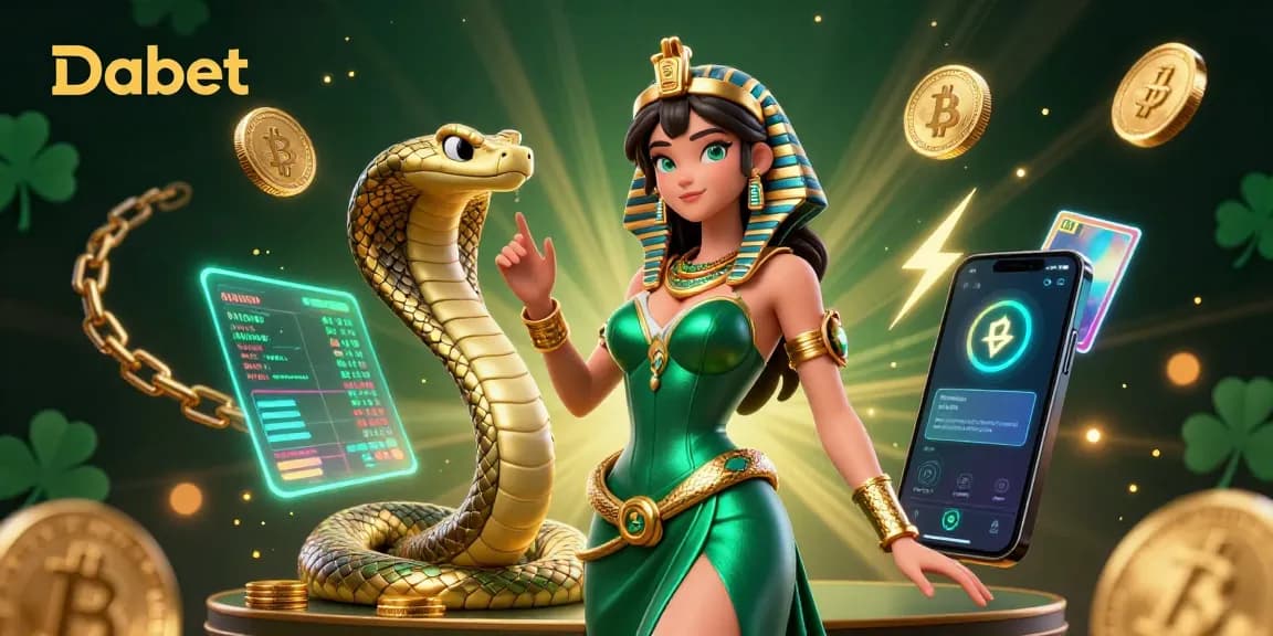 Dabet showcases an immersive 3D casino scene with a stunning woman and gold elements for thrilling gameplay.