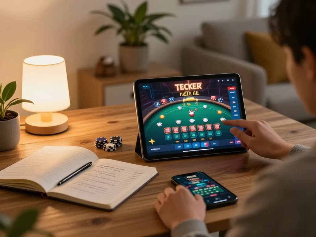 Person enjoying qq88ae online gaming experience on tablet in cozy home setup