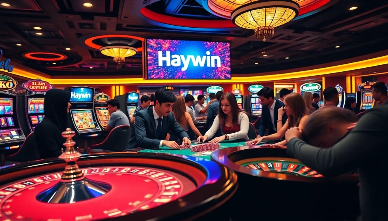 Experience the thrill of gambling at Haywin’s vibrant casino scene with players engaged in exciting games.