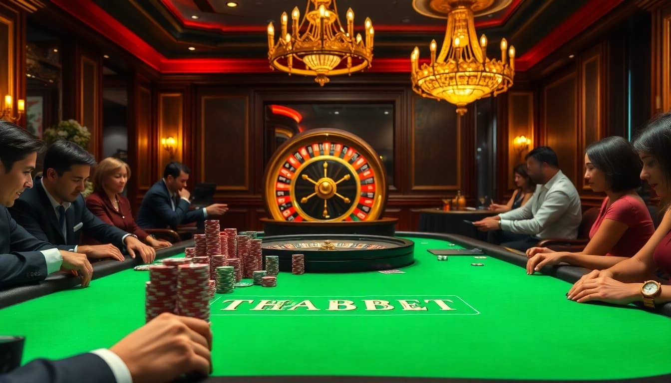 THABET players strategizing at a luxurious casino table during an intense game.