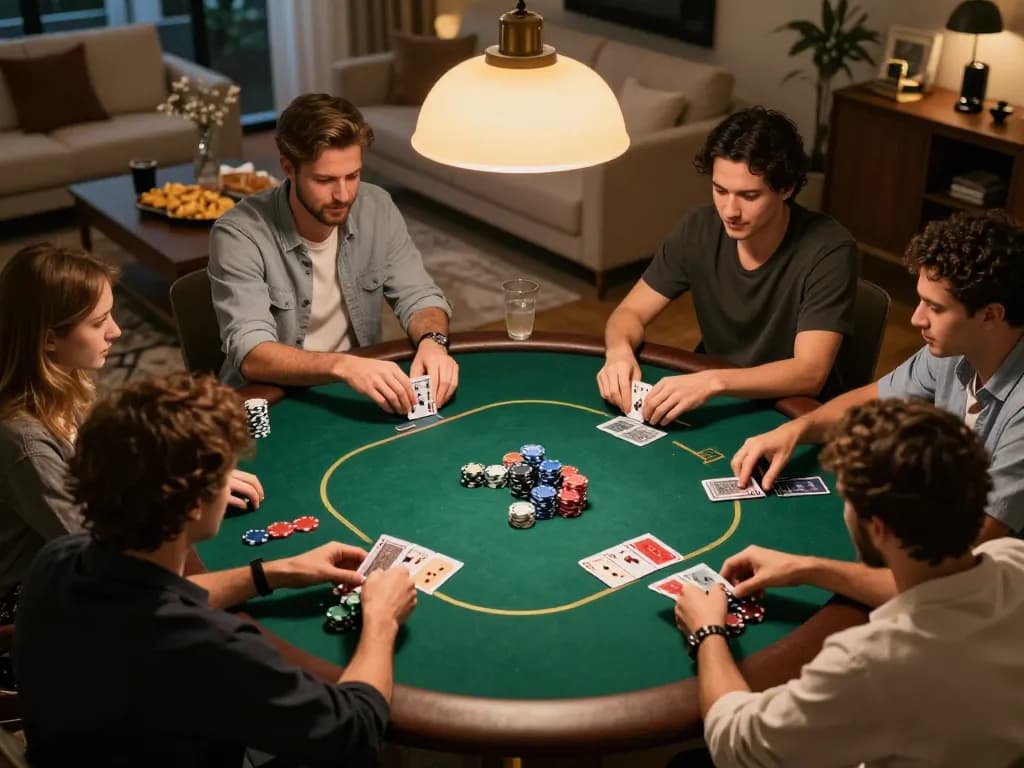 Players enjoying a strategic poker night at home while engaging with Fun79 INK.