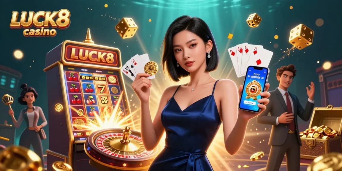 Experience thrilling wins at LUCK8 casino with captivating 3D visuals of jackpot excitement.