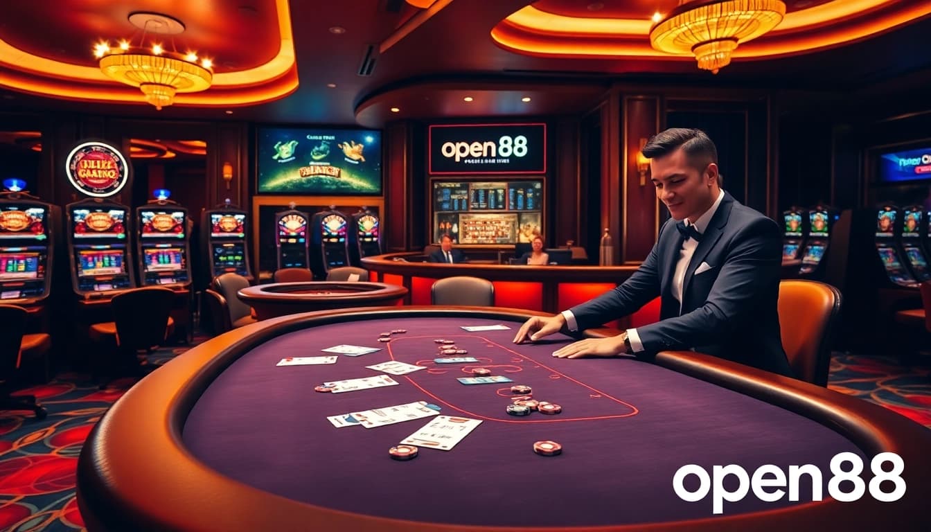 Experience thrilling gameplay at open88 with modern roulette and poker setups in a luxurious casino atmosphere.