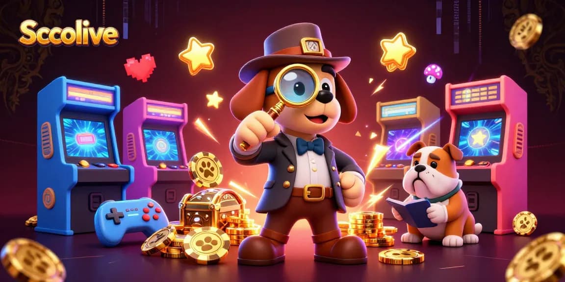 Socolive's dynamic illustration features a detective examining poker chips, vibrant gaming elements, and neon energy elements.