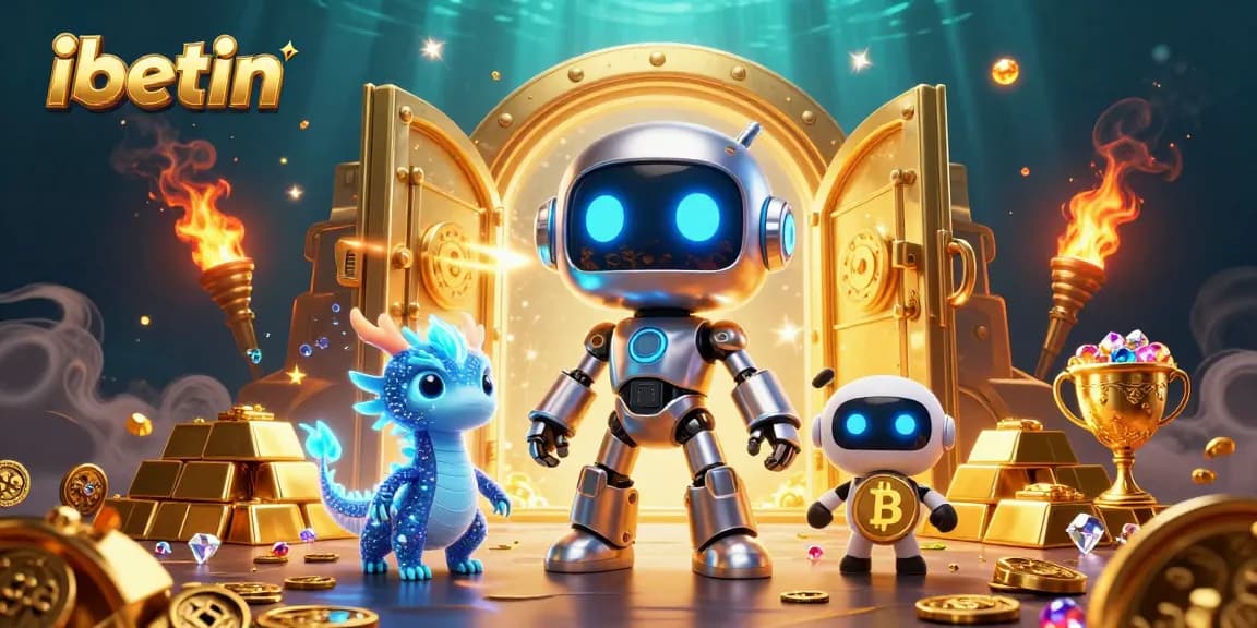 Experience thrilling wins with ibetin at a vibrant cyberpunk casino scene filled with treasures.