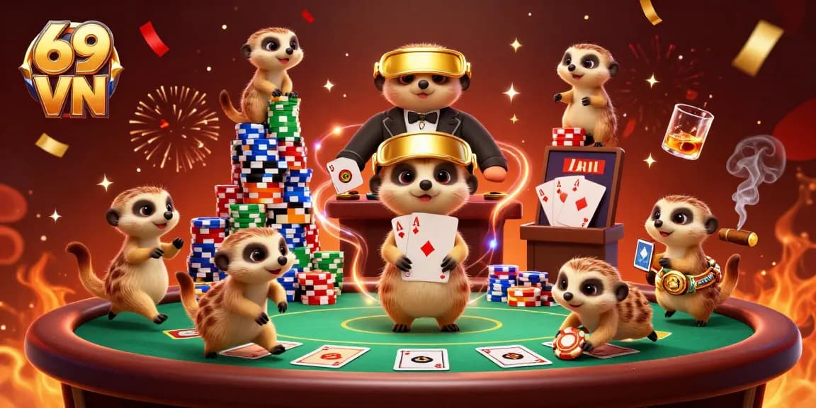 Experience thrilling casino action at 69 VN with meerkats managing an exciting poker operation.