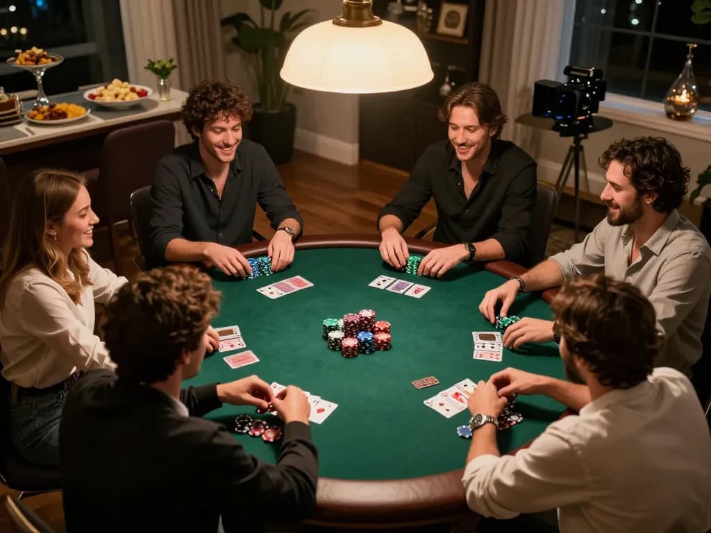 Players enjoying a lively poker night at home, showcasing an ax88 gaming experience.