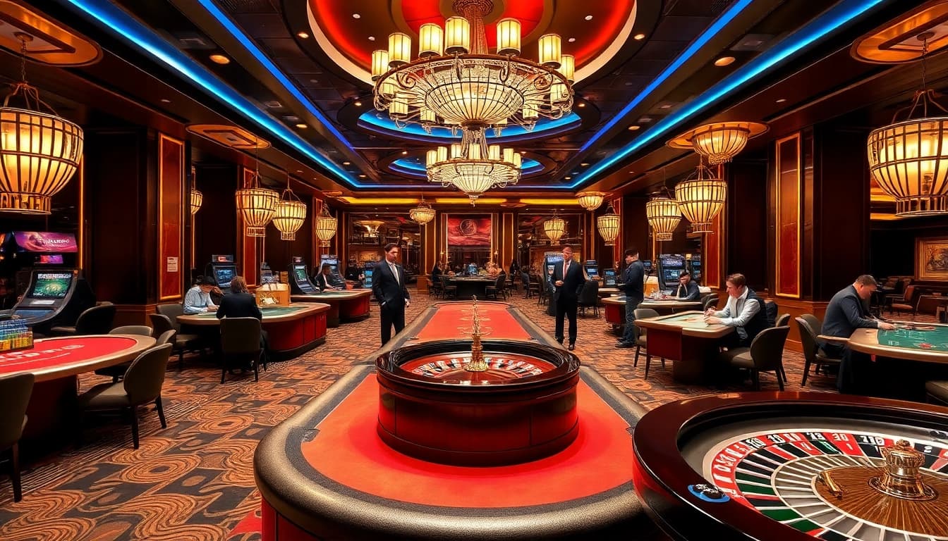 SODO casino environment with vibrant gaming tables, poker chips, and roulette wheel action.