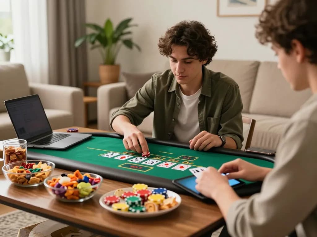 Vip win gaming experience shown with a player focused on blackjack on a tablet in a cozy living room