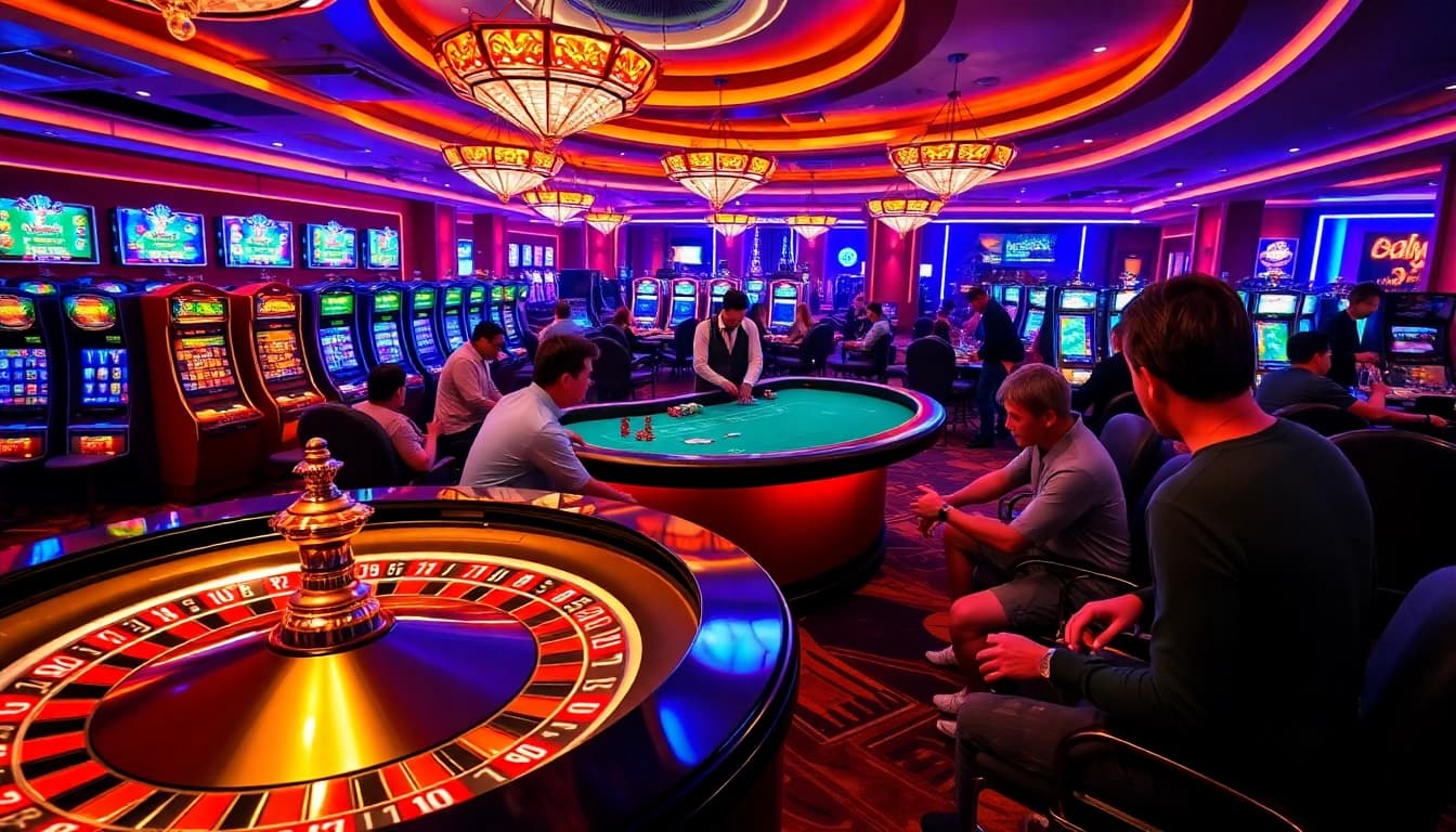Experience the thrill of betting at a luxurious casino, highlighted by kjc88 gaming elements.