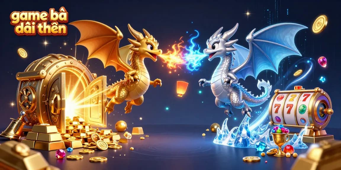 Experience the thrill of game bài đổi thưởng with vibrant dragons and slot elements illuminating the casino scene.