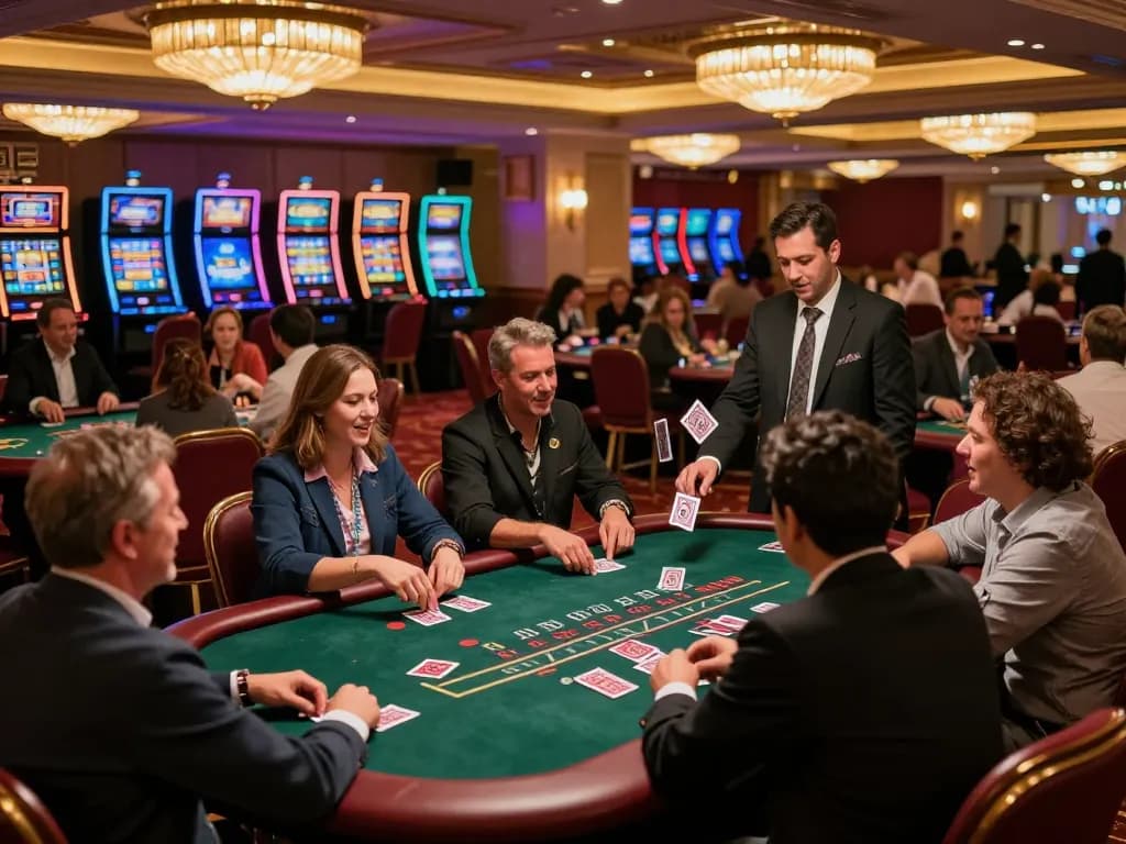Players engaging in an exciting blackjack game at 999E casino, showcasing vibrant action and atmosphere.