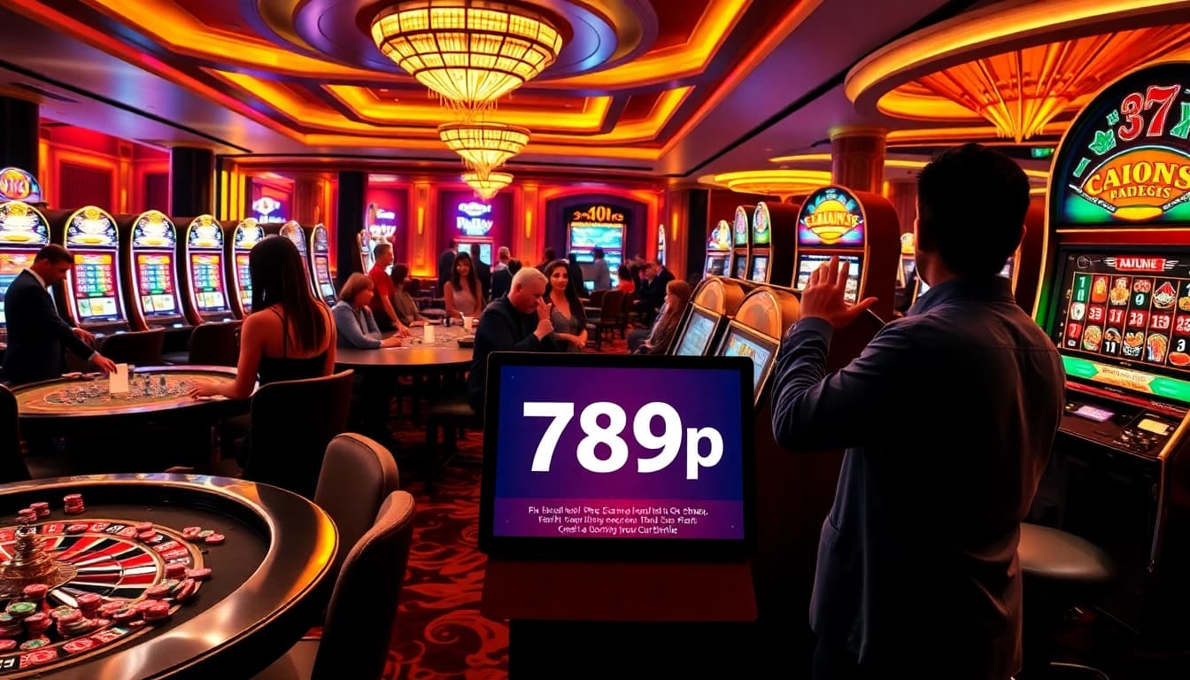 Players experiencing thrilling games at 789p's exciting casino atmosphere, with vibrant slot machines.