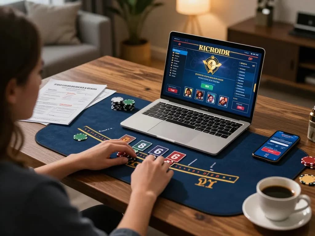 Experience the excitement of 68win with a player enjoying a live dealer blackjack game at home