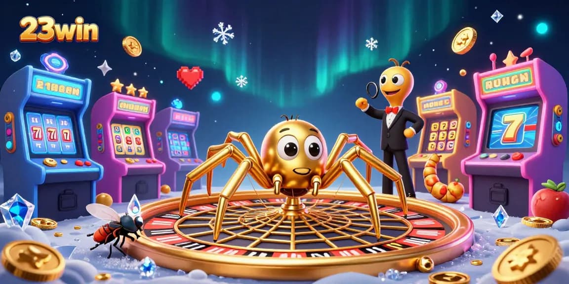 Experience thrilling bets with 23win in a vibrant casino scene showcasing colorful games and animated characters.