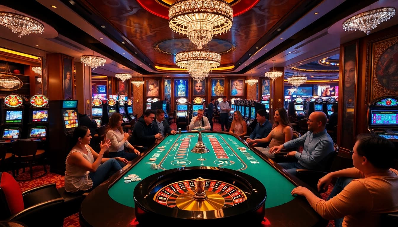 SODO casino players engaging at a vibrant gaming table in a luxurious setting