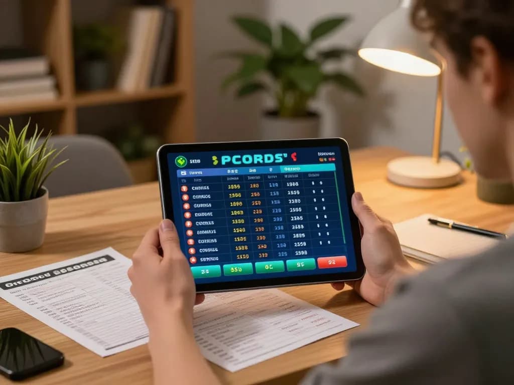 Engaging in live sports betting on https://www.mnm88.com/ with tablet showcasing betting odds and slips on a desk