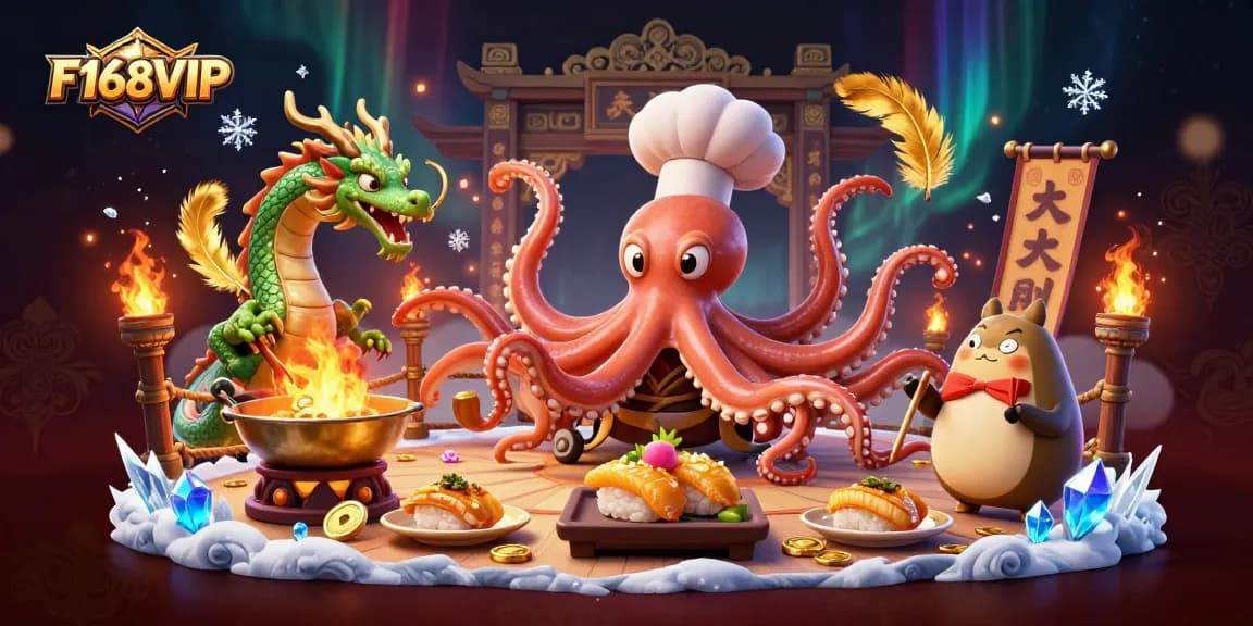 Engage in thrilling gameplay with F168VIP at this vibrant Asian-themed casino illustration.