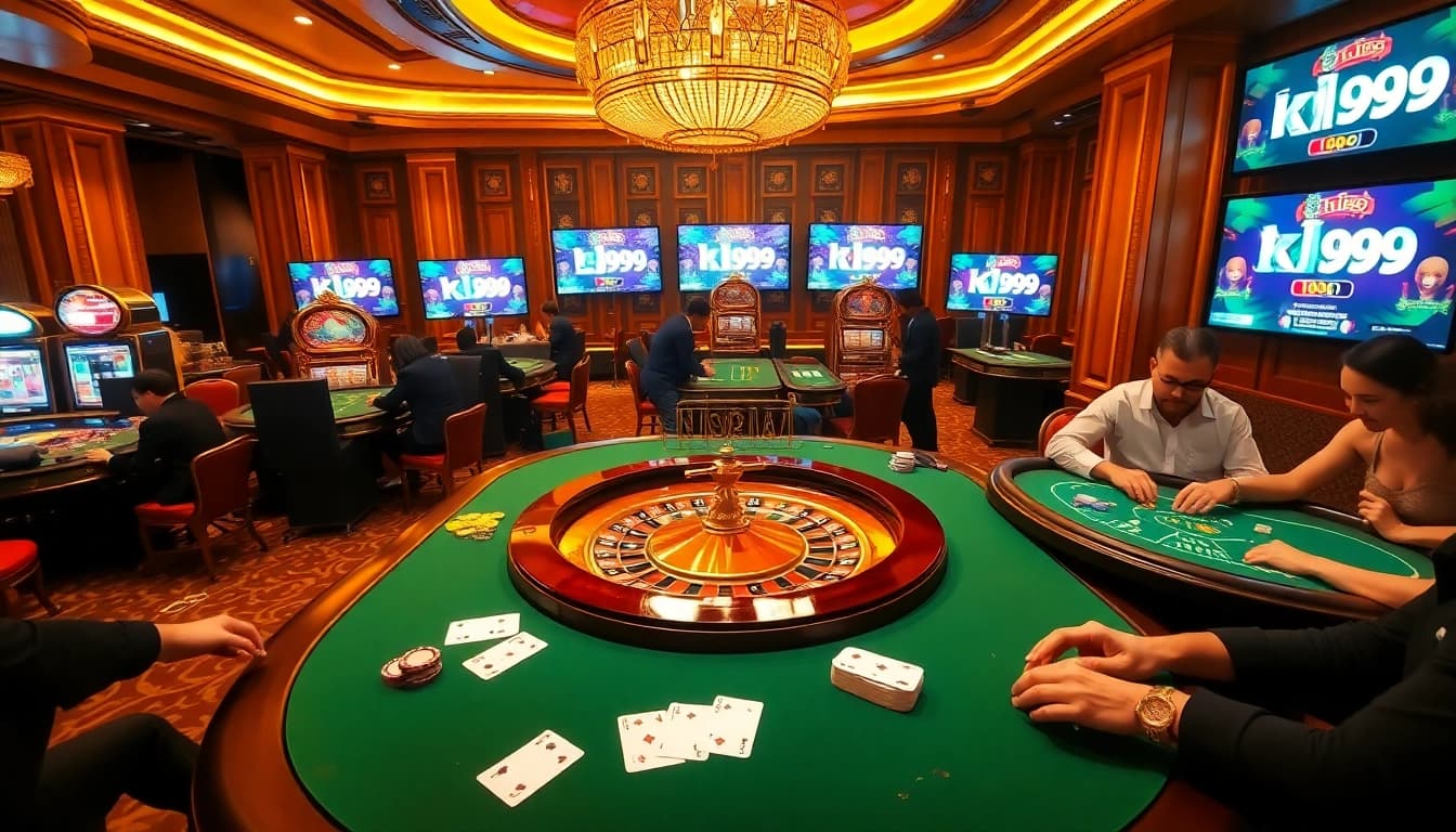 Experience captivating play at casino tables featuring kl99 and colorful chips.