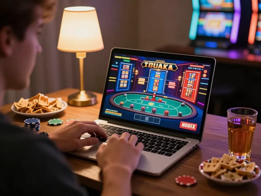 Player enjoying an exciting online gaming experience with rikvip, focusing on poker tables and interactive elements.