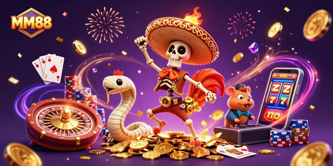 Experience the thrill of MM88 with gold coins cascading during a festive casino celebration.