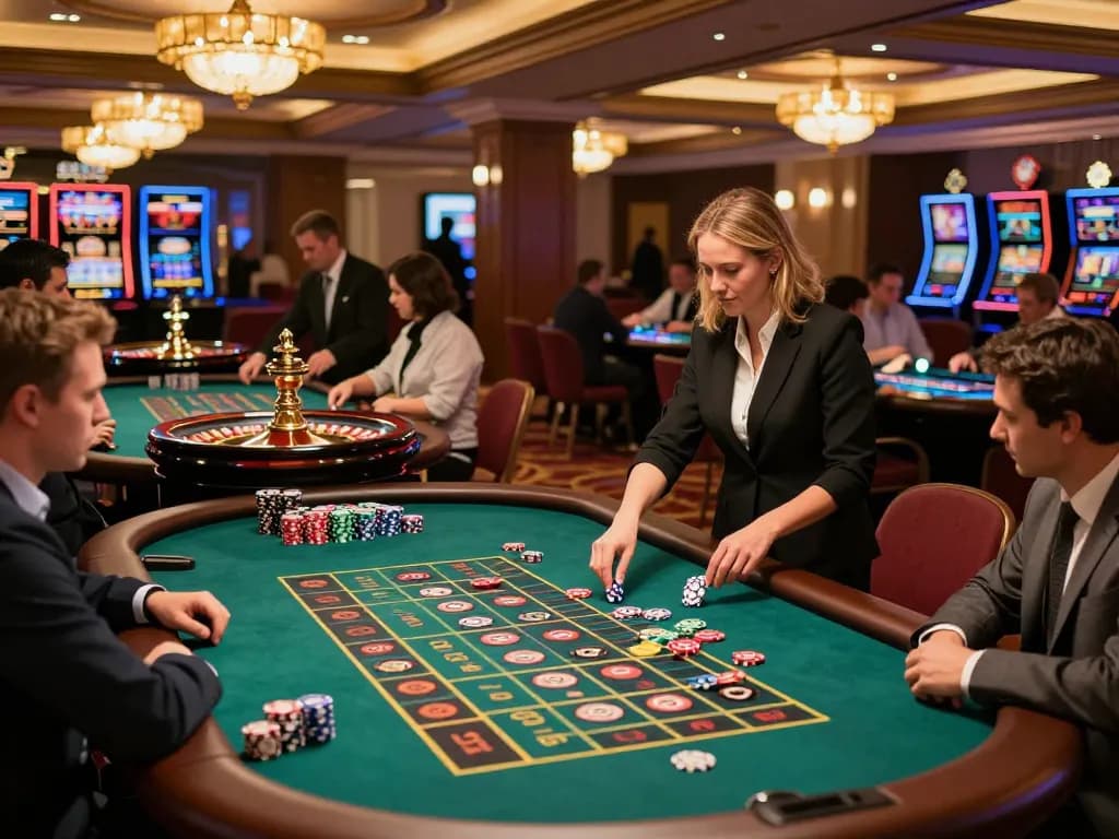 Experience the excitement at 789win's roulette tables with players placing bets and vibrant casino atmosphere.