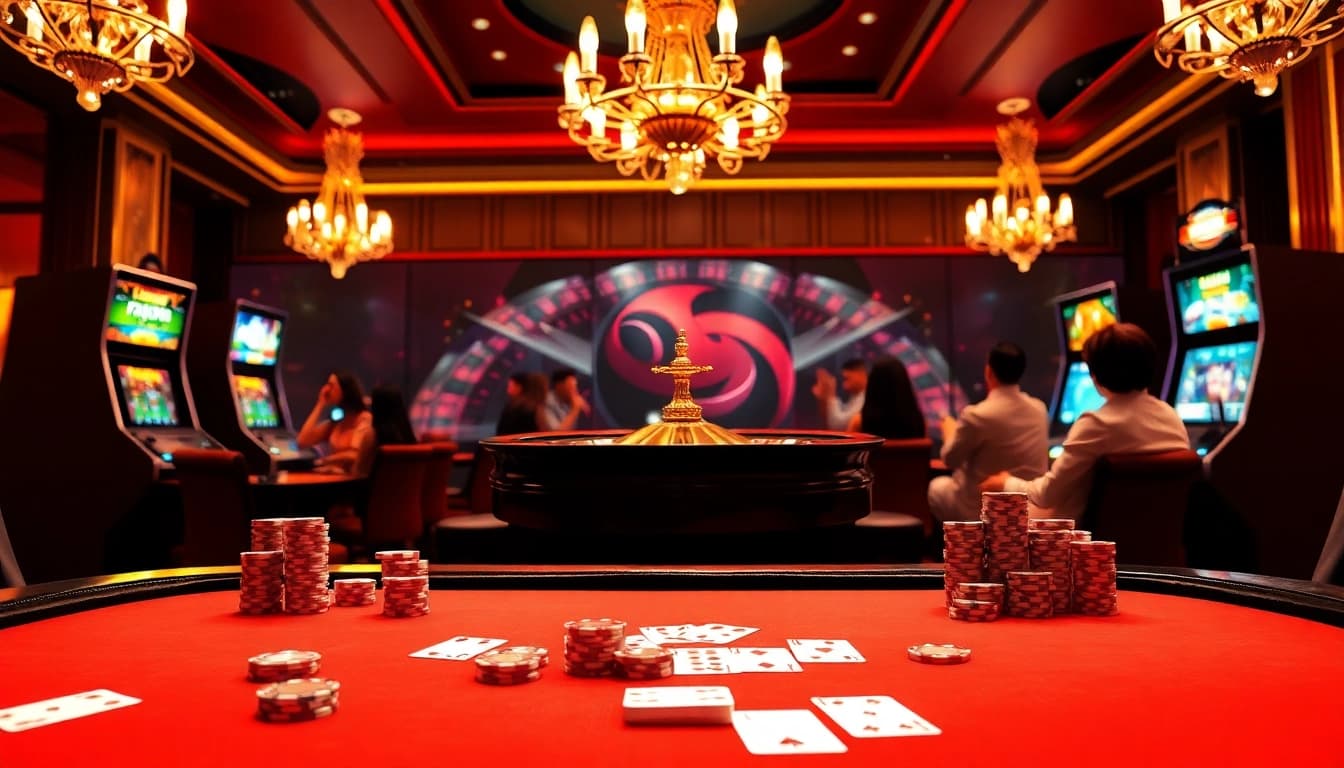 Excited players enjoying a lively poker game at may88 casino.