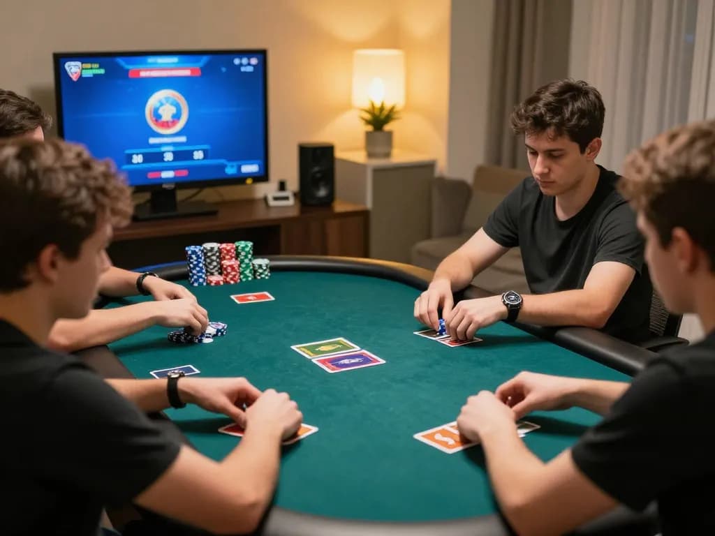 Engaging online poker gameplay at 789win1 with players analyzing their hands, showcasing digital cards and chips.