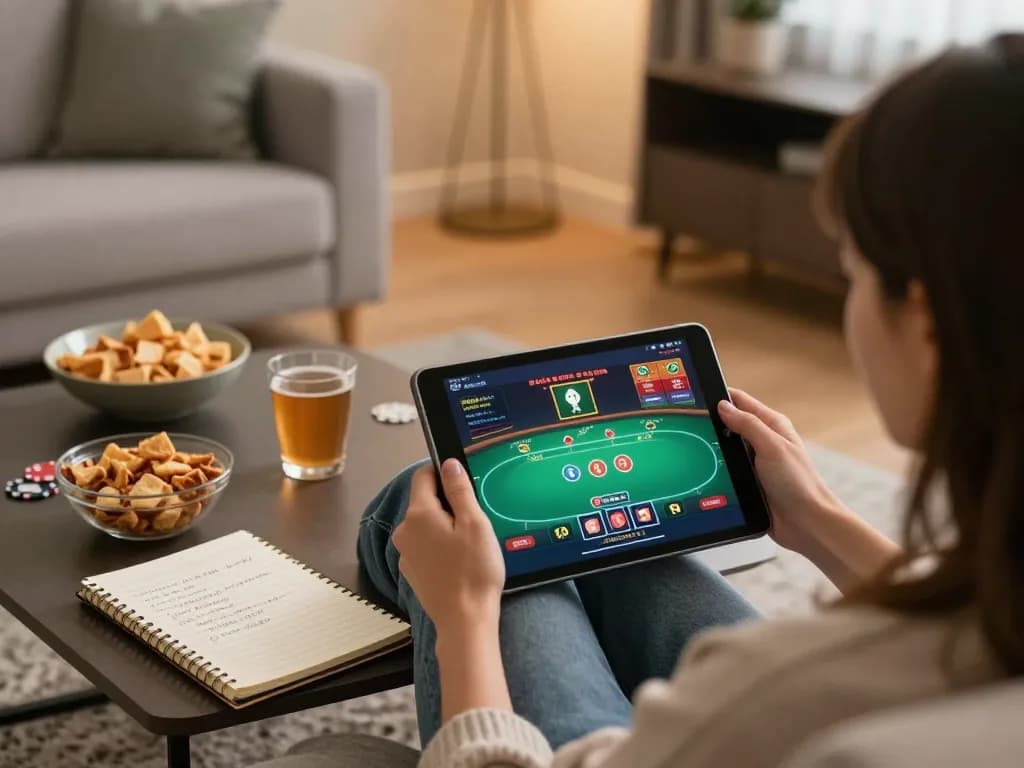 Engaged player exploring ee88go casino games on a tablet in a cozy home setting.