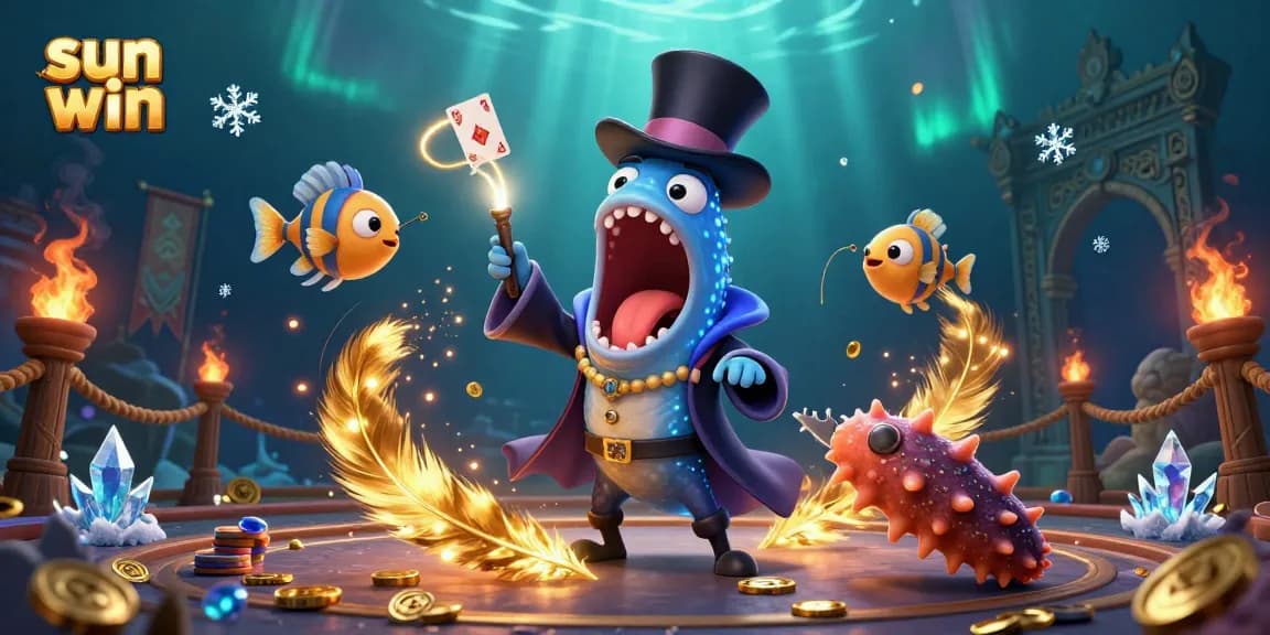 Experience the thrills of sun win with a magical underwater casino scene featuring a bioluminescent eel performing tricks.