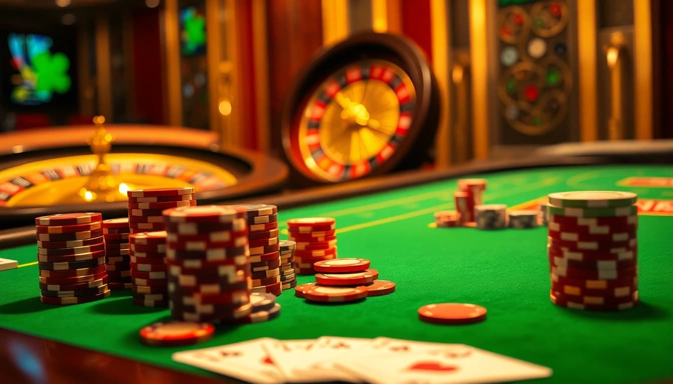 Experience the thrill of casino betting at a luxurious poker table with luck 8 elements.
