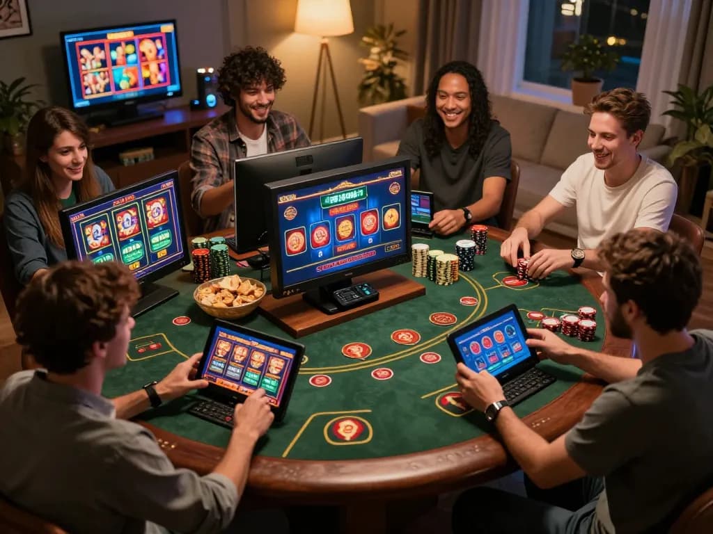 Engaged players enjoying online casino gaming with ALO8 VIP from the comfort of home.