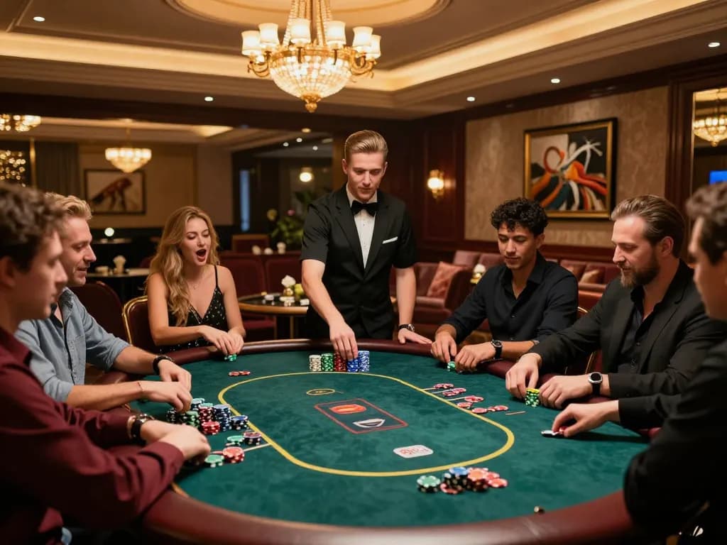 Experience excitement at a high-stakes poker game in the km777 casino VIP lounge setting.