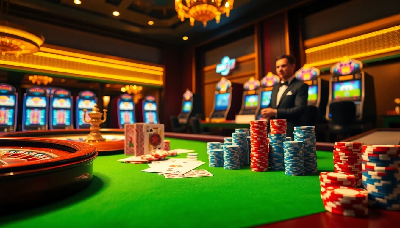 Exciting gaming action at nhà cái tg88 featuring roulette, poker chips, and online casino ambiance.