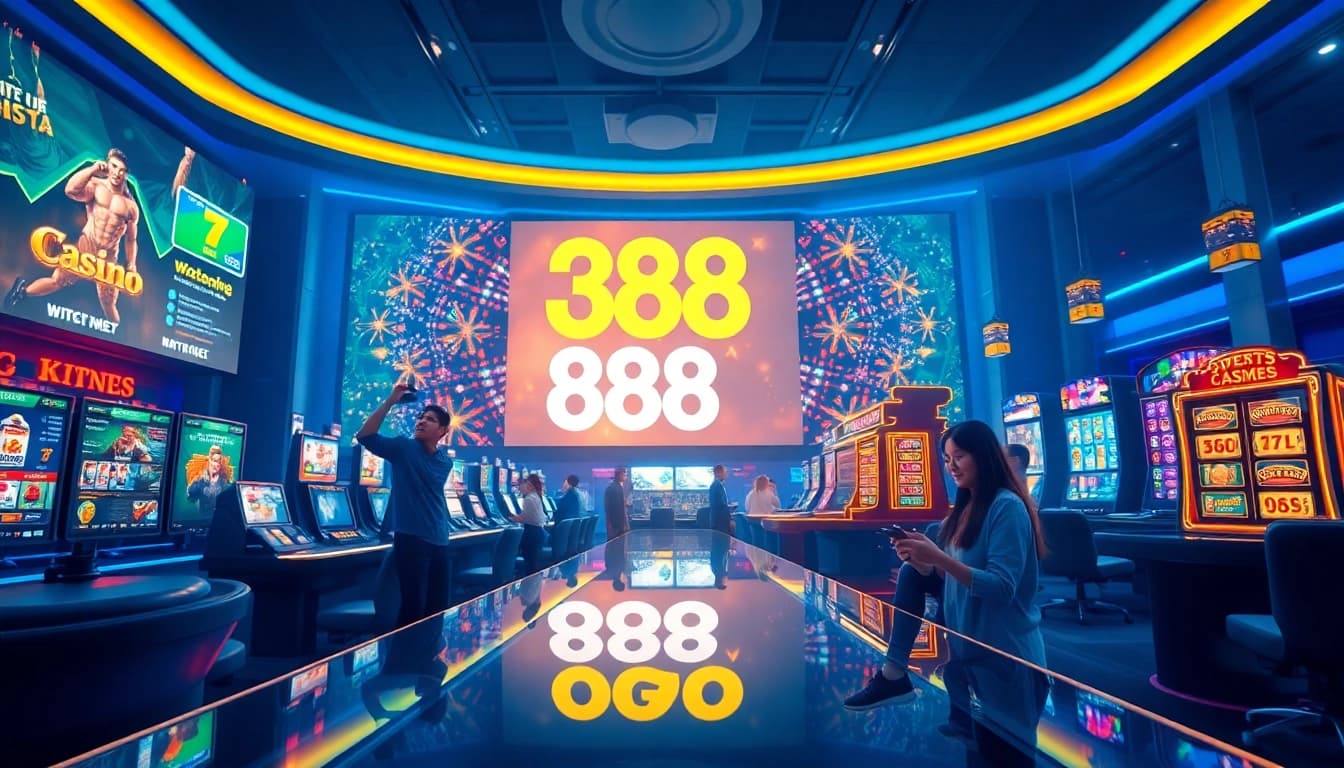 Discover the engaging world of Nhà Cái 888TOP, featuring vibrant gaming interfaces and joyful players.