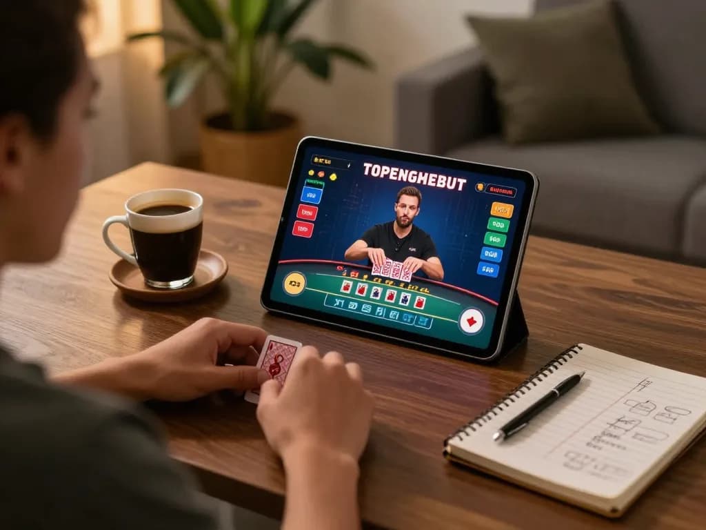 SC88 player enjoying live blackjack gaming on tablet in a cozy home environment