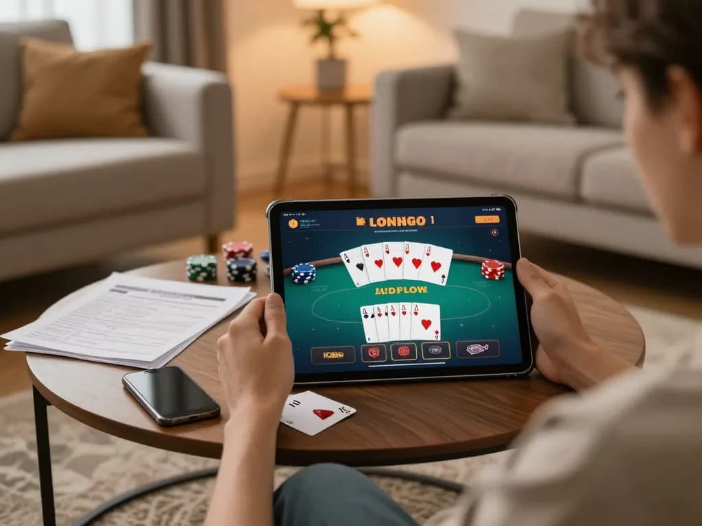 Engaging in online gaming on the trang chủ jun88 poker interface with warm ambient lighting and comfortable setup.