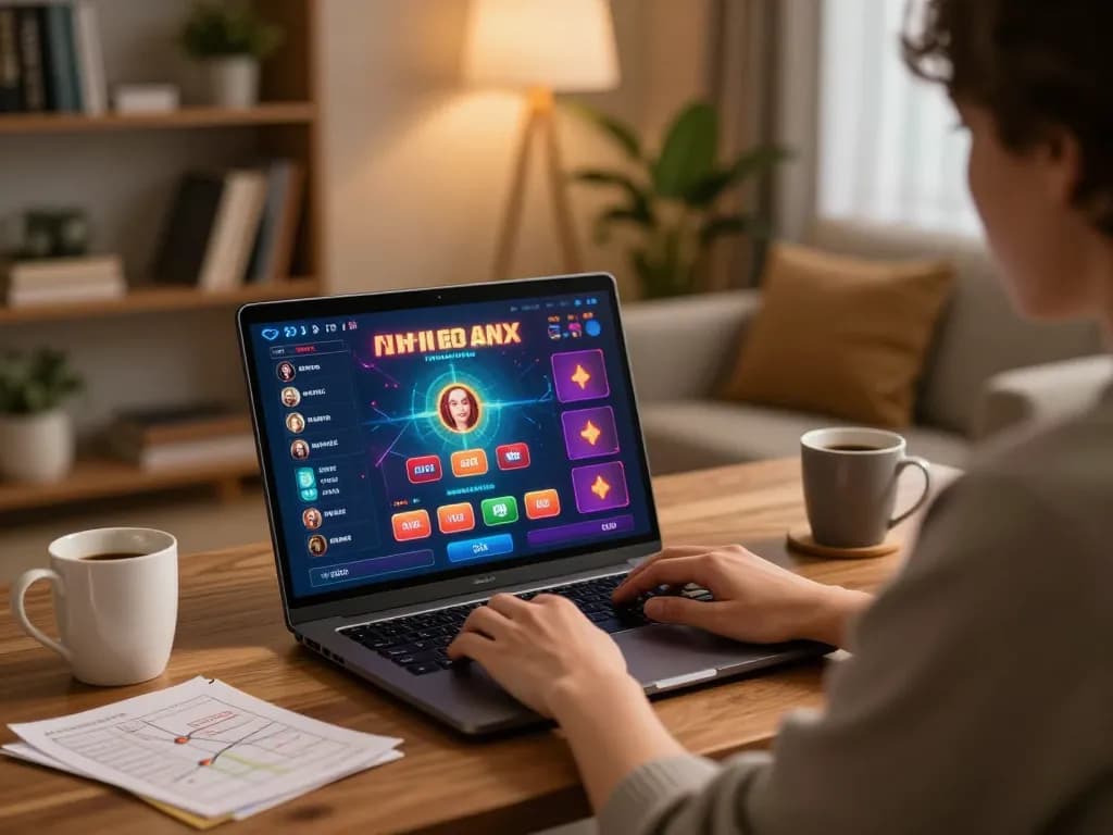 Engaging online gaming experience with gi8 on a laptop, inviting atmosphere and strategy notes.