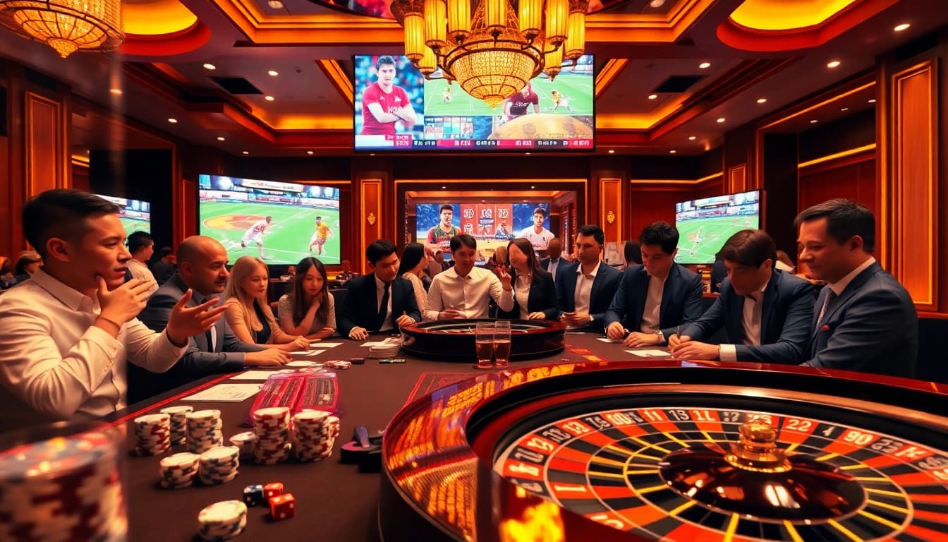 Engaging live sports betting scene highlighting Trực tiếp thể thao with vibrant casino elements.