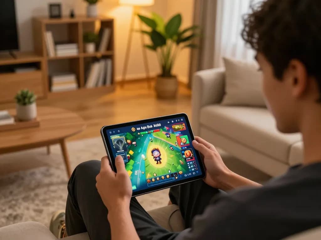 Engaged player enjoys a winning moment on App Bom88 in cozy living room setting.