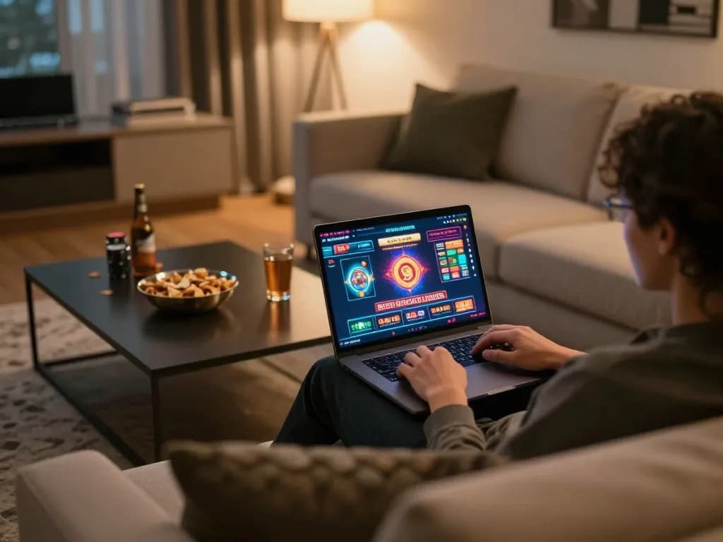 Enjoying LV88's online casino games from a cozy living room setup.