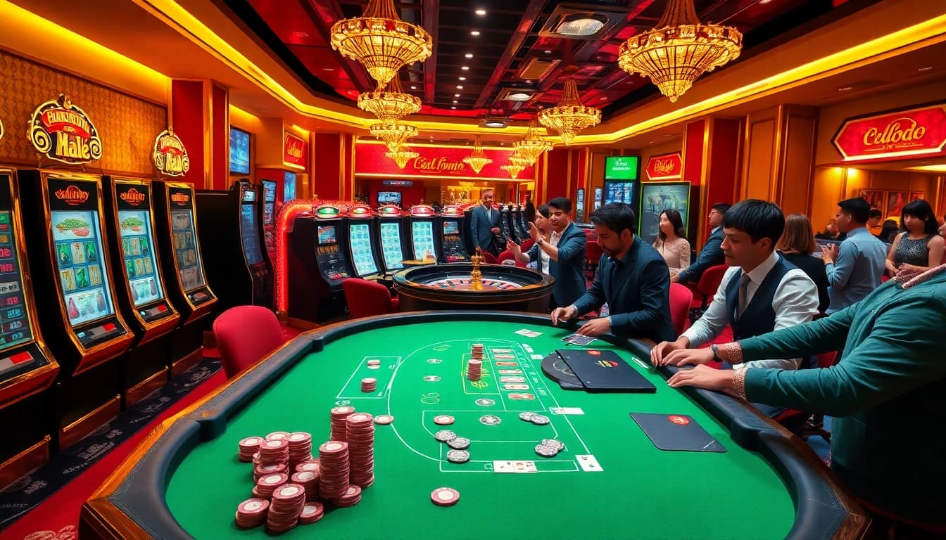 Experience the thrill of high-stakes gaming at link mm88, featuring vibrant casino tables and enthusiastic players.
