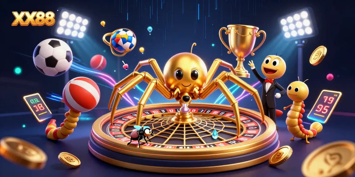 Bet on winning strategies at XX88 with a 3D casino scene featuring sports balls and dynamic betting elements.
