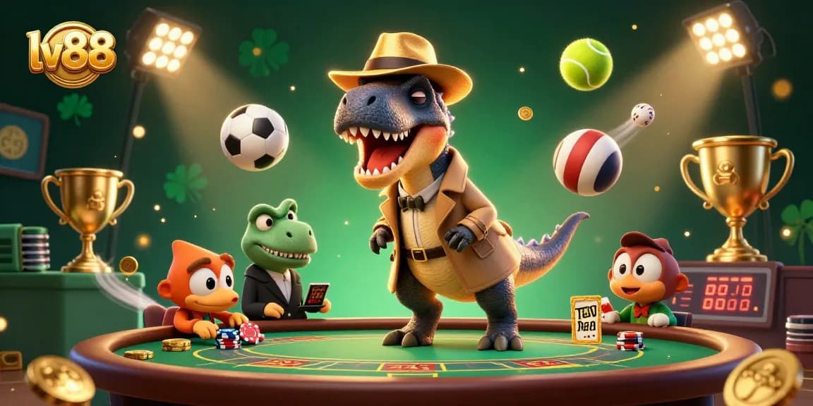 Experience the excitement of gaming at lv88 with a cartoon velociraptor at a blackjack table.